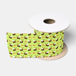 Bees Honeybee Red Flowers Pattern Satin Ribbon