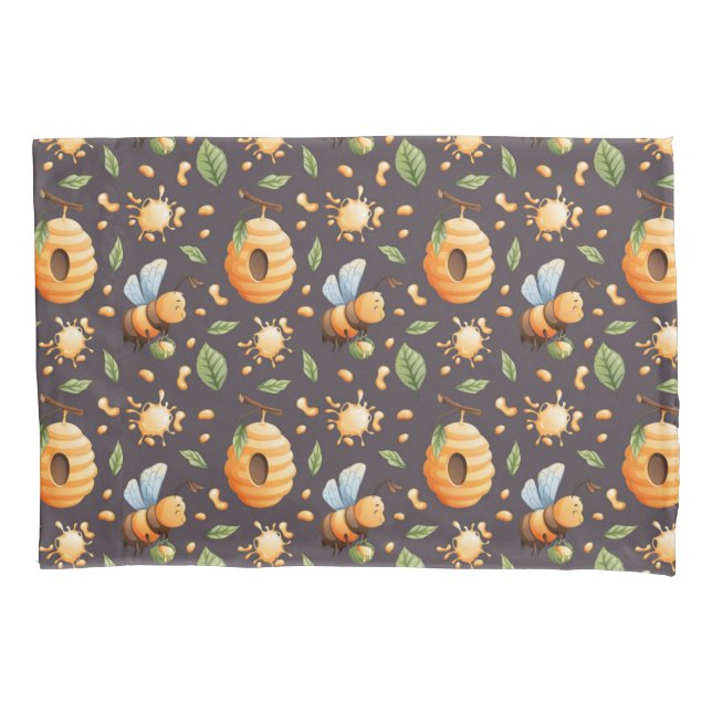 🐝 Bees Honeycomb Leaves Honeydrops Nature Decor  Pillowcase (Front)