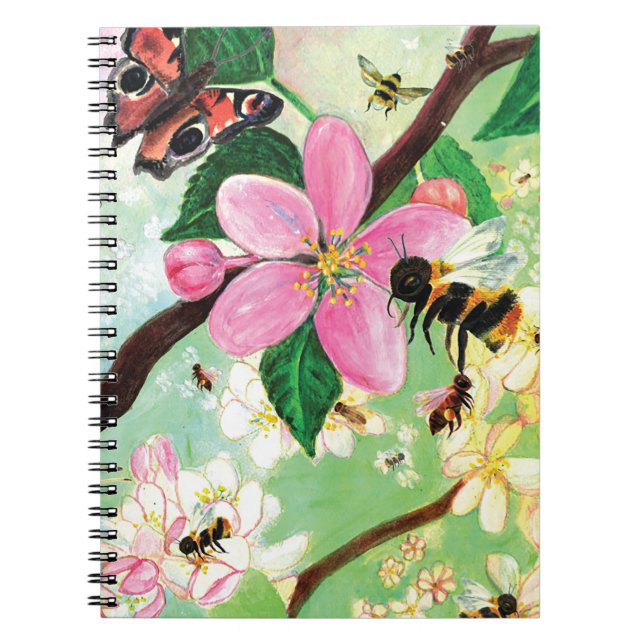 Bees in a Blossoming Tree Illustration Notebook (Front)