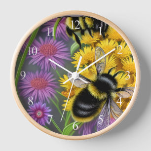 Bees in a Flower Meadow Clock