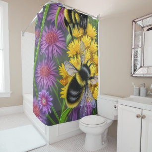 Bees in a Flower Meadow  Shower Curtain
