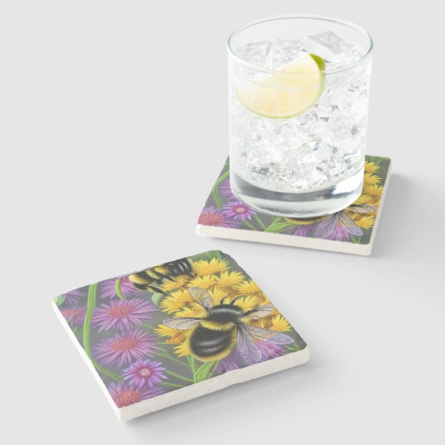 Bees in a Flower Meadow   Stone Coaster (Side)