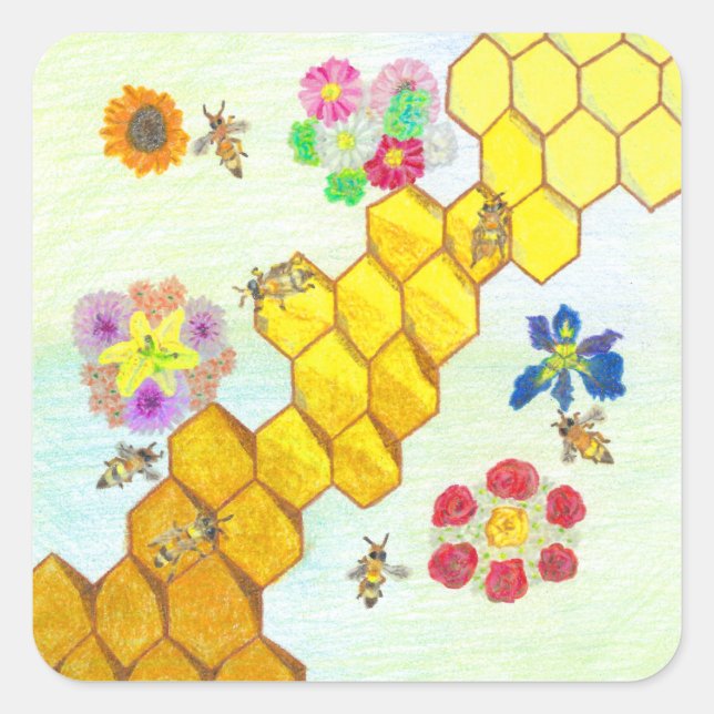Bees in Beauty Colourful Floral Stickers (Front)