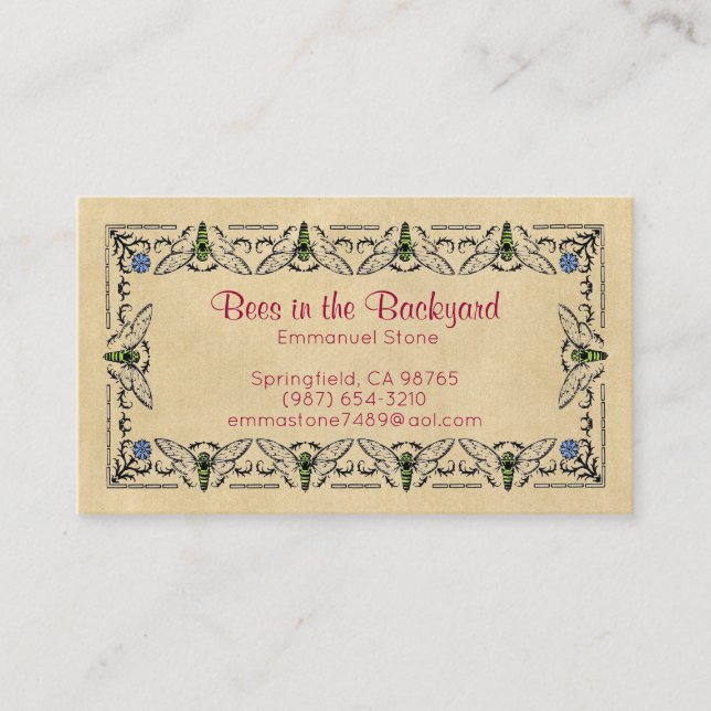 Bees in the Backyard Beekeeper's Sepia Business Card (Front)