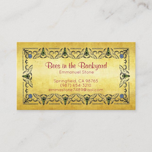 Bees in the Backyard Gold Leaf Business Card (Front)