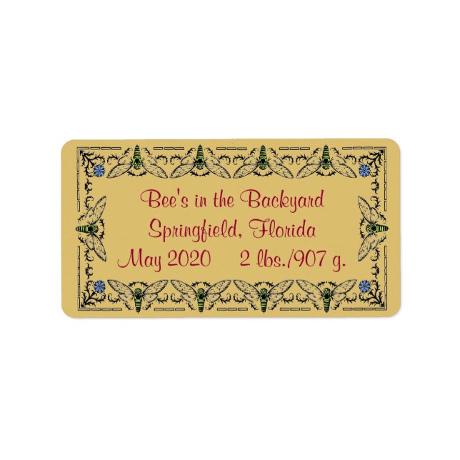 Bees in the Backyard Honey Jar Label (Front)