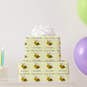 Bees Just Add Name Birthday Wrapping Paper