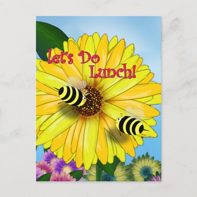 Bee's Lunch Date on Yellow Flower Postcard (Front)