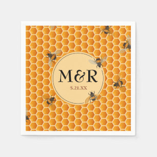 Bees n' Honeycomb Monogram Satin Gold Napkin