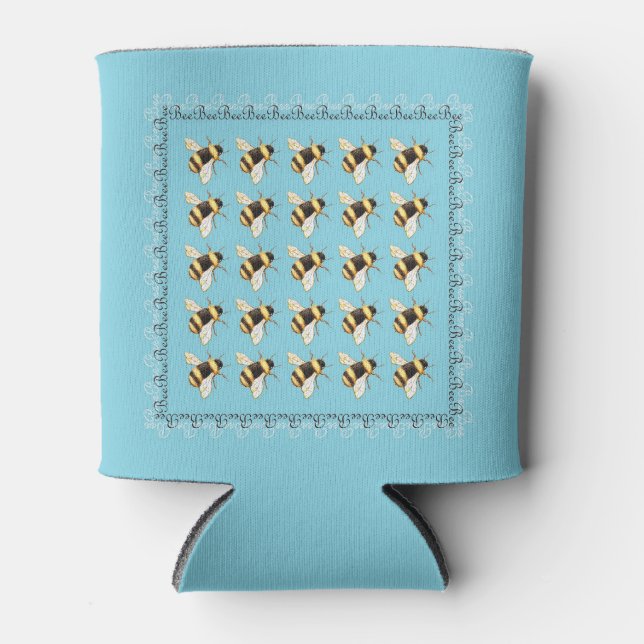 Bees on Blue Can Cooler (Front)