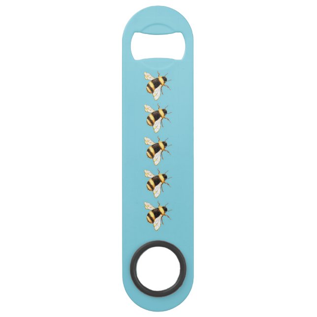 Bees on Blue Speed Stainless Steel Bottle Opener (Front)