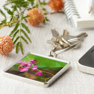 Bees On Coral Vine Flowers Key Ring