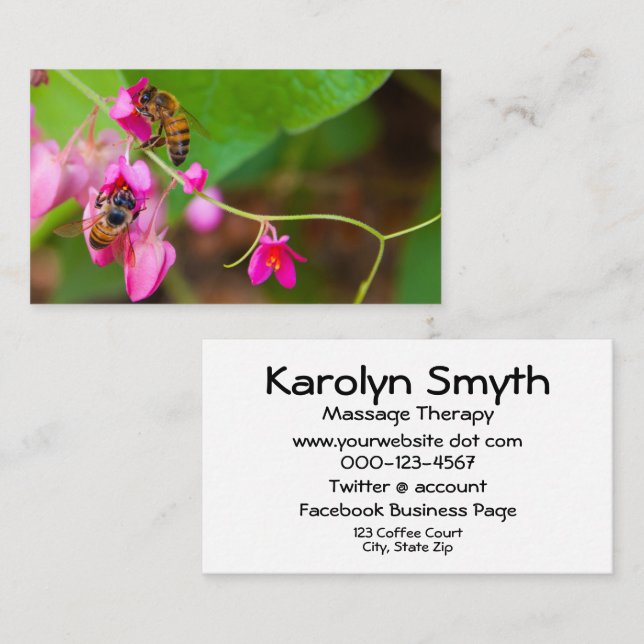 Bees On Coral Vine Flowers Photograph Business Card (Front/Back)