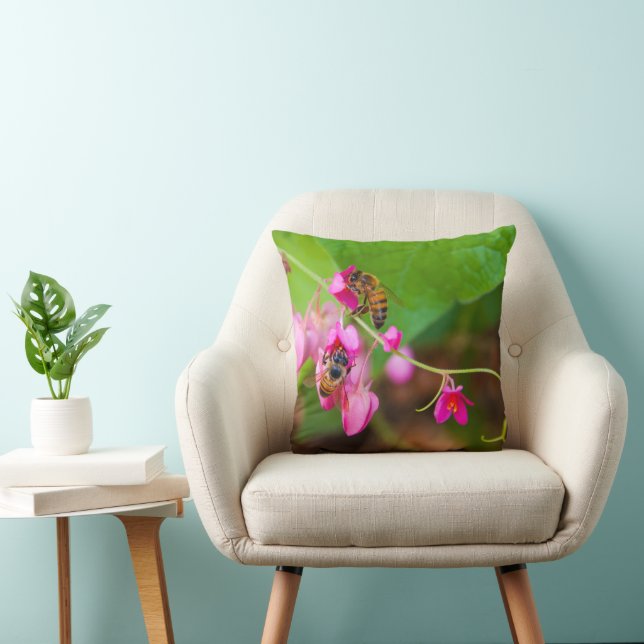 Bees On Coral Vine Flowers Photograph Cushion (Chair)