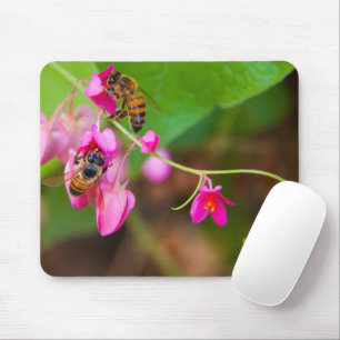 Bees On Coral Vine Flowers Photograph Mouse Mat