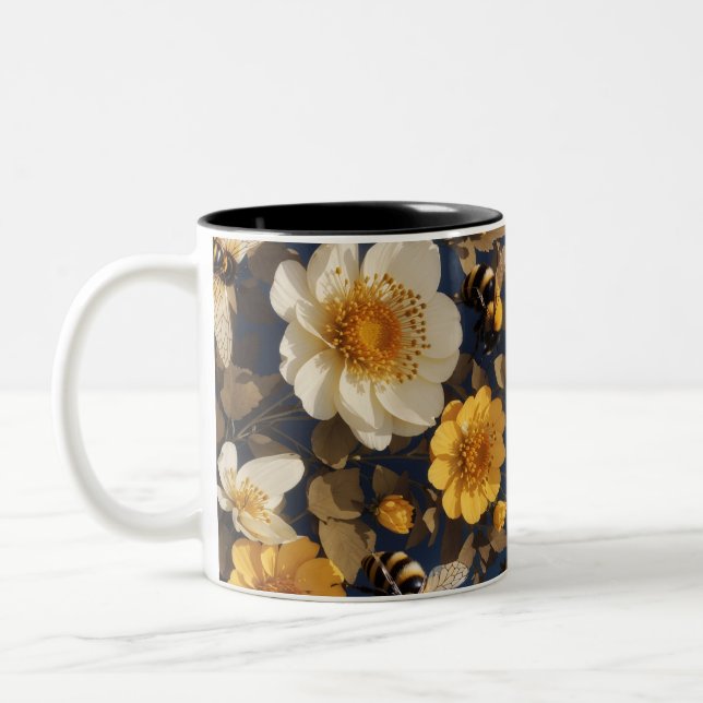 bees on flowers Two-Tone coffee mug (Left)
