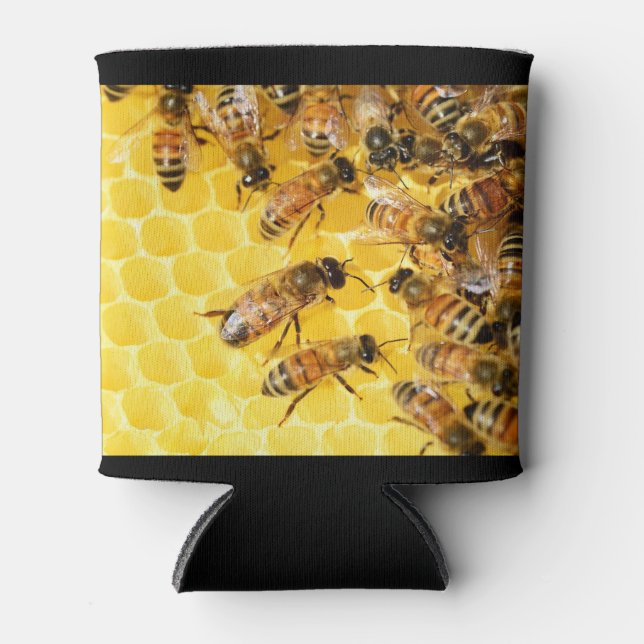 Bees on Honeycomb Can Coozy Can Cooler (Front)