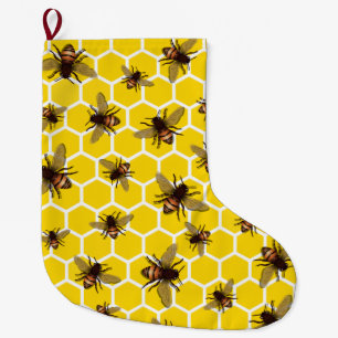 Bees on Honeycomb Christmas Stocking
