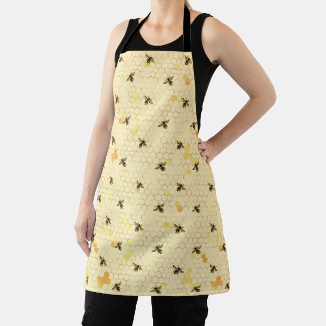 Bees on Honeycomb Pattern Gold Yellow Apron (Insitu)