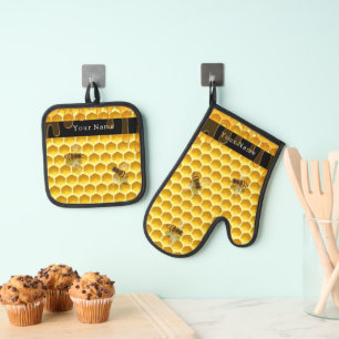 Bees on Honeycomb Personalozed Oven Mitt & Pot Holder Set