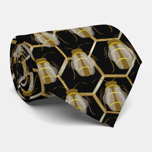 Bees On Honeycomb Tie (Rolled)