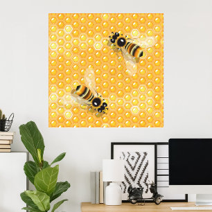 Bees On Honeycombs Poster