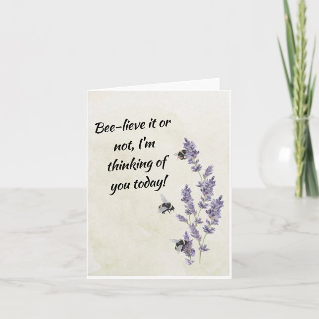Bees on Lavender Flowers Thinking of You Note Card (Front)