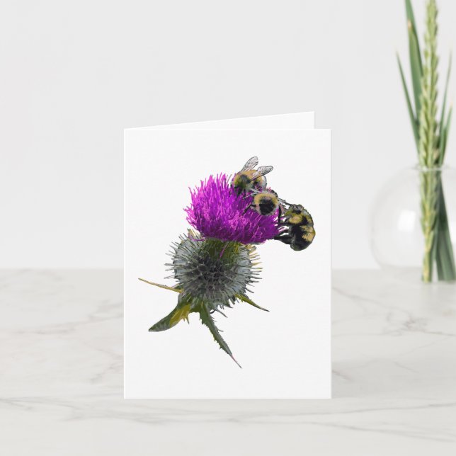 Bees on thistle flower card (Front)