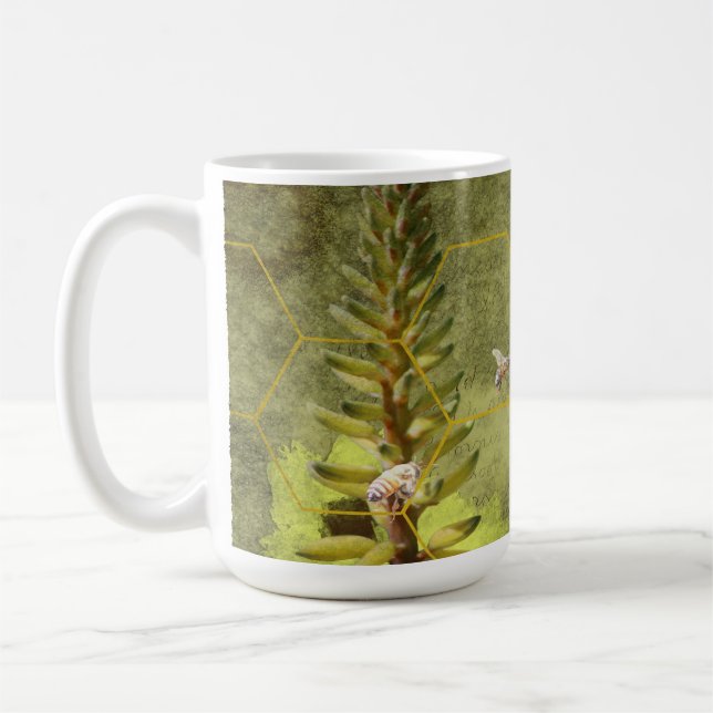 Bees on Yucca Plant Mixed Media Coffee Mug (Left)