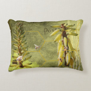 Bees on Yucca Plant Mixed Media Decorative Cushion