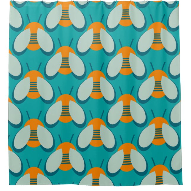 Bees Please - Cute Bee Pattern in Orange Turquoise Shower Curtain (Front)
