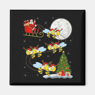 Bees Santa Sleigh Flying Funny Magical Christmas P Magnet