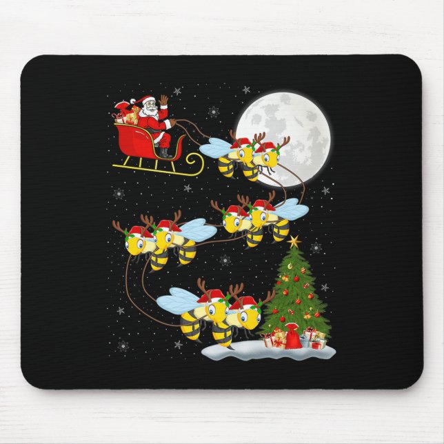Bees Santa Sleigh Flying Funny Magical Christmas P Mouse Mat (Front)