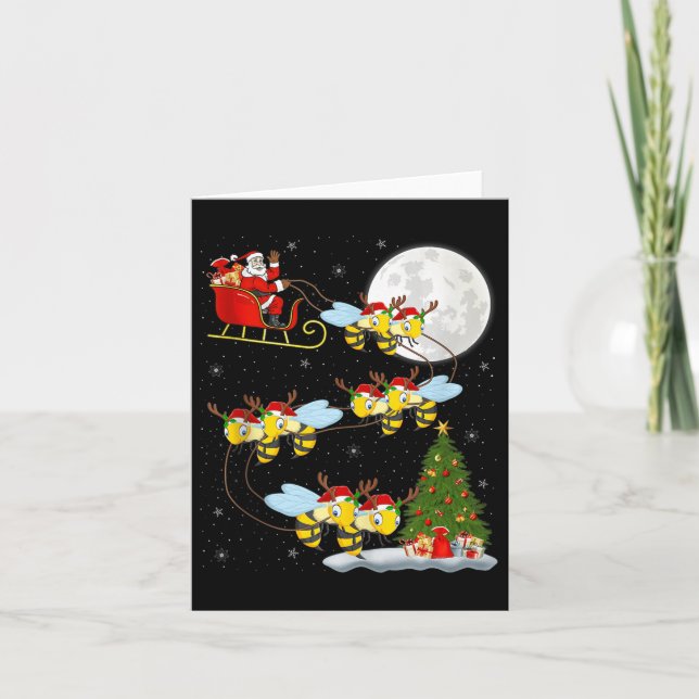 Bees Santa Sleigh Flying Funny Magical Christmas T Card (Front)