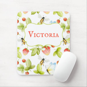 Bees Strawberries Butterflies Spring Summer Mouse Mat
