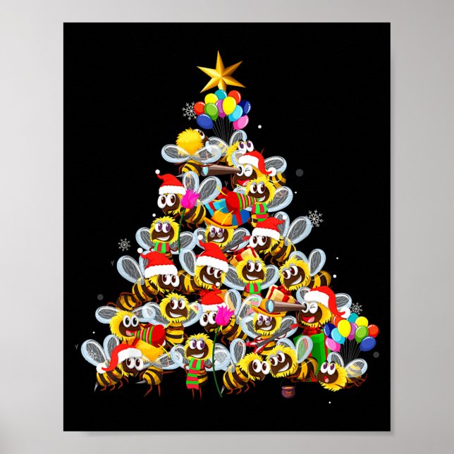 Bees Tree Christmas Sweater Xmas For Bees Lover  Poster (Front)