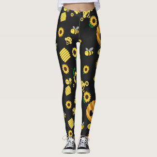 Bees with beehives and sunflower  leggings