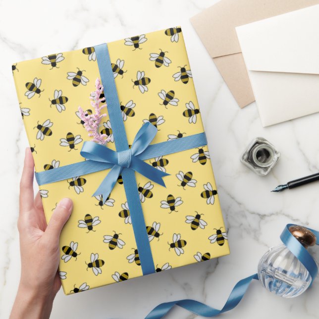Bees Wrapping Paper, Yellow Honeybee Gift Wrap (Gifting)
