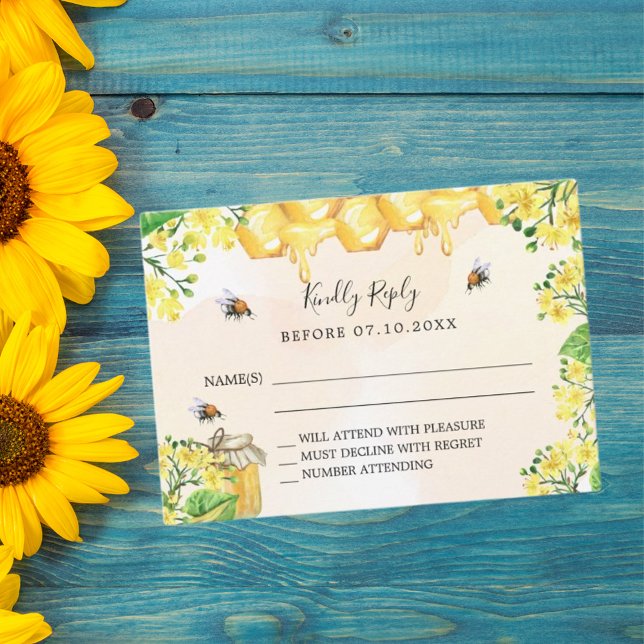 Bees yellow florals honeycomb response RSVP Card (Creator Uploaded)