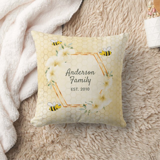 Bees yellow honeycomb floral family humour cushion (Blanket)