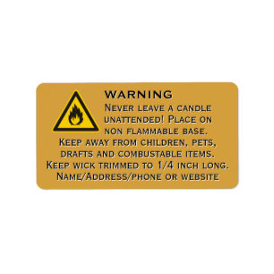 Beeswax Candle Gold Warning Label