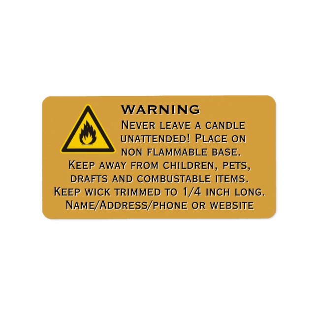 Beeswax Candle Gold Warning Label (Front)