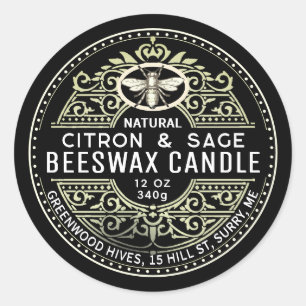 Beeswax Candle Heraldic Bee Fancy Product Label
