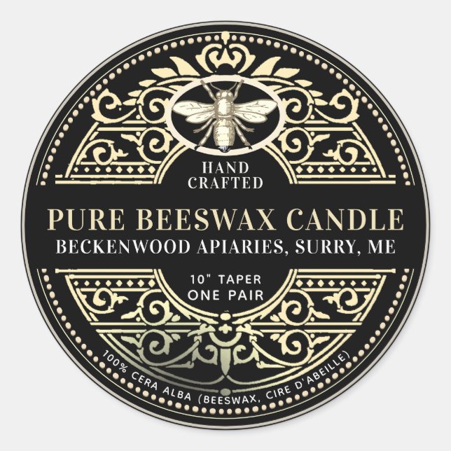 Beeswax Candle Heraldic Bee Product Label (Front)