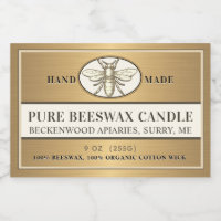 Beeswax Candle Label Heraldic Bee Metallic Gold