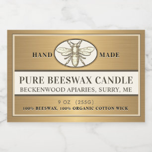 Beeswax Candle Label Heraldic Bee Metallic Gold   
