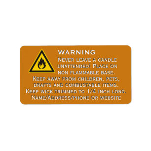 Beeswax Candle Orange Warning Label
