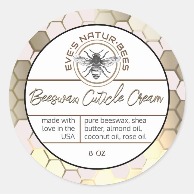 Beeswax Cuticle Cream Bee Apiary Logo Honeycomb  Classic Round Sticker (Front)