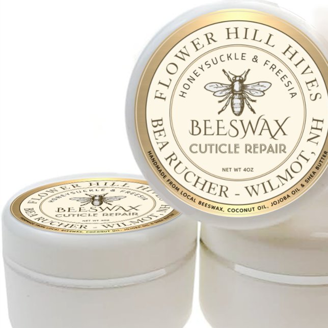 Beeswax Cuticle Repair Gold Border on Ivory Classic Round Sticker (Creator Uploaded)