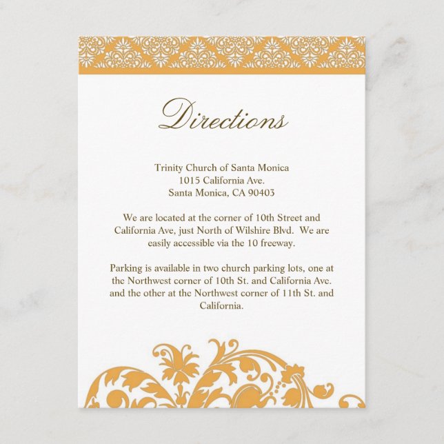 Beeswax Damask Wedding Direction Card Invitation (Front)